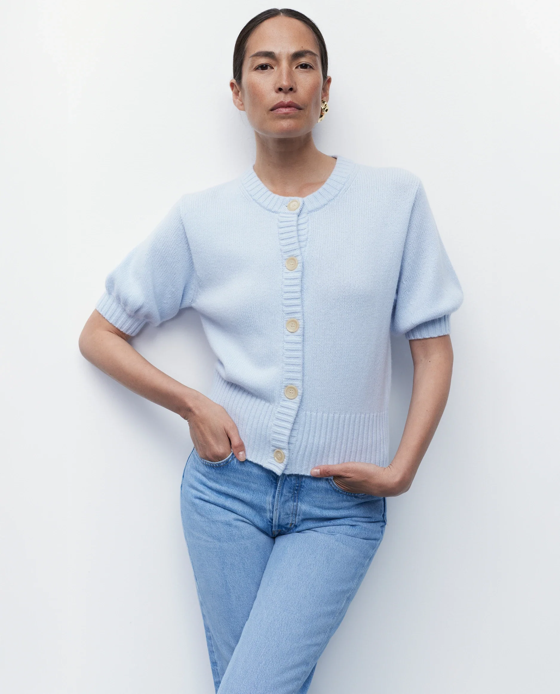 Woll-Mischung Strickjacke in Blau - Image 3
