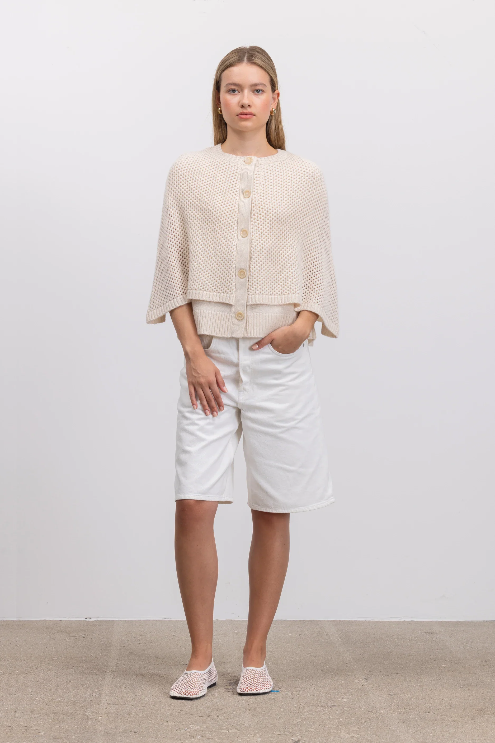 Woll-Mischung Cape in Creme - Image 5