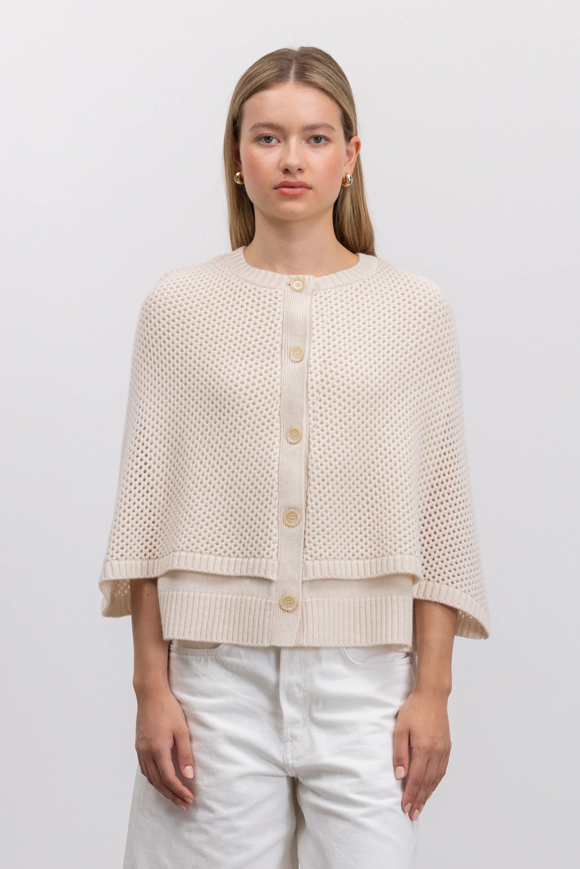 Woll-Mischung Cape in Creme - Image 6