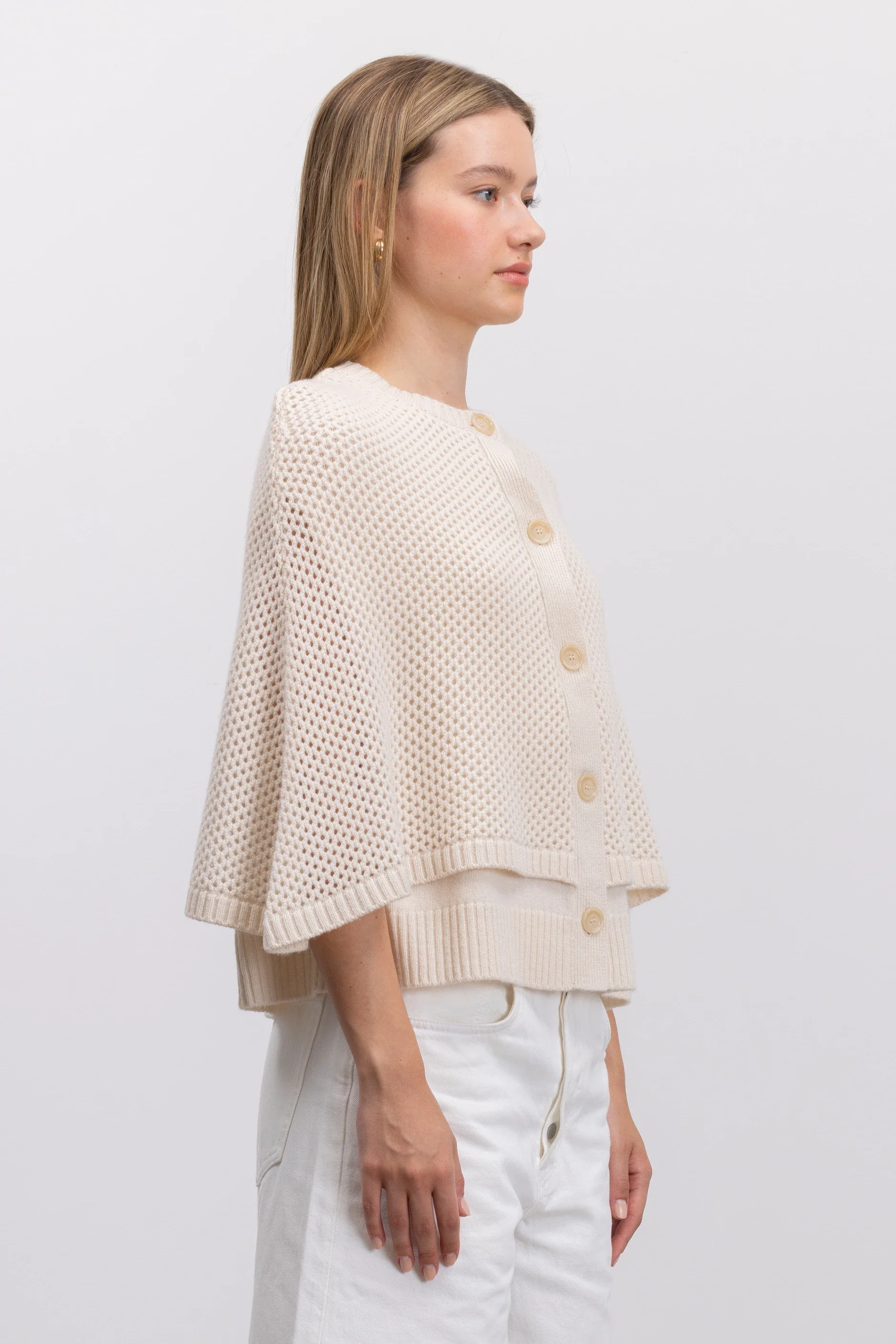Woll-Mischung Cape in Creme - Image 7