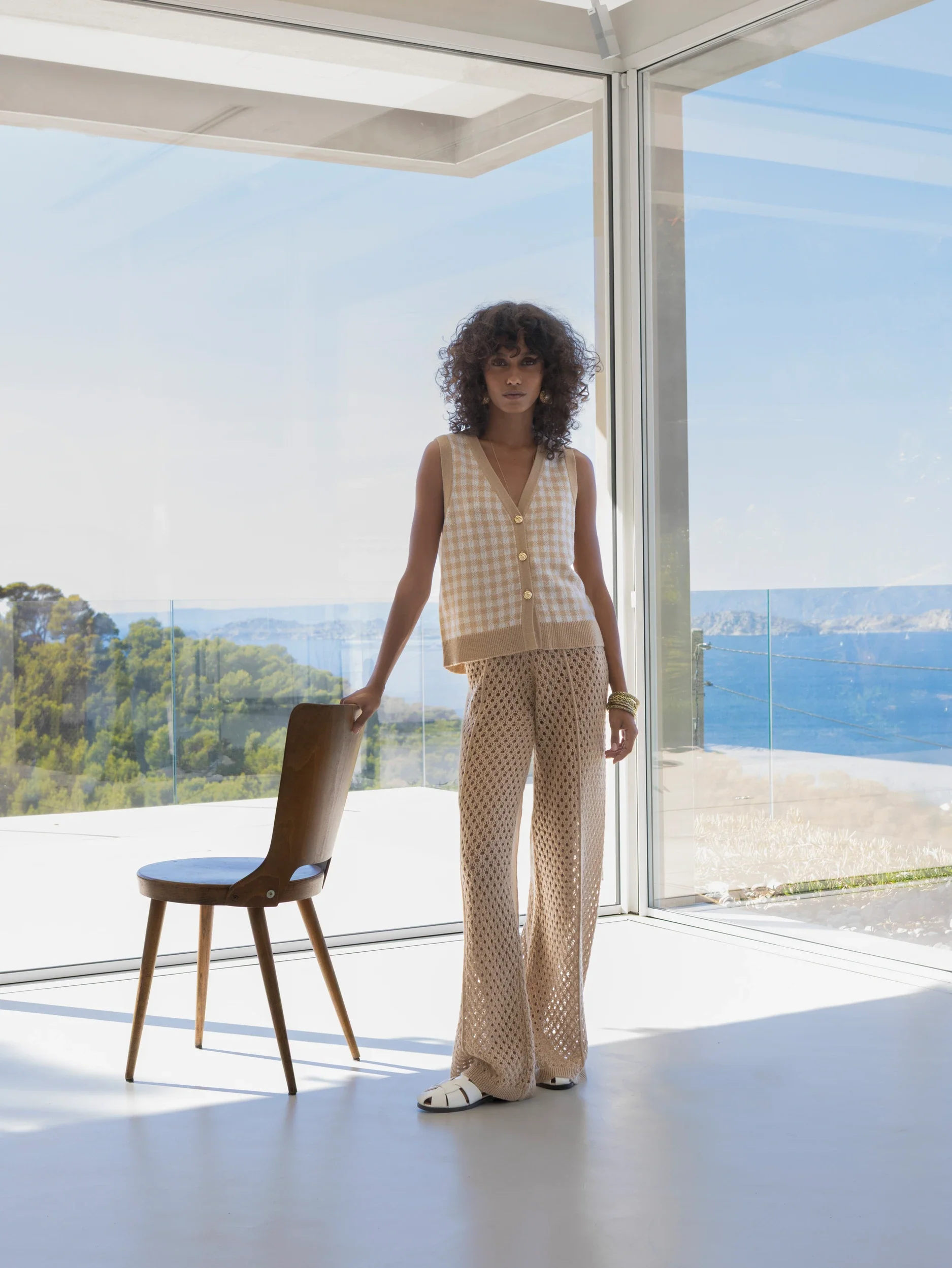 Woll-Mischung Weste in Beige